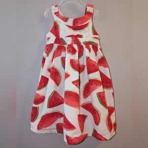 🍉 Gymboree Watermelon Picnic Sleeveless White Red Print Cotton Summer Dress 4T